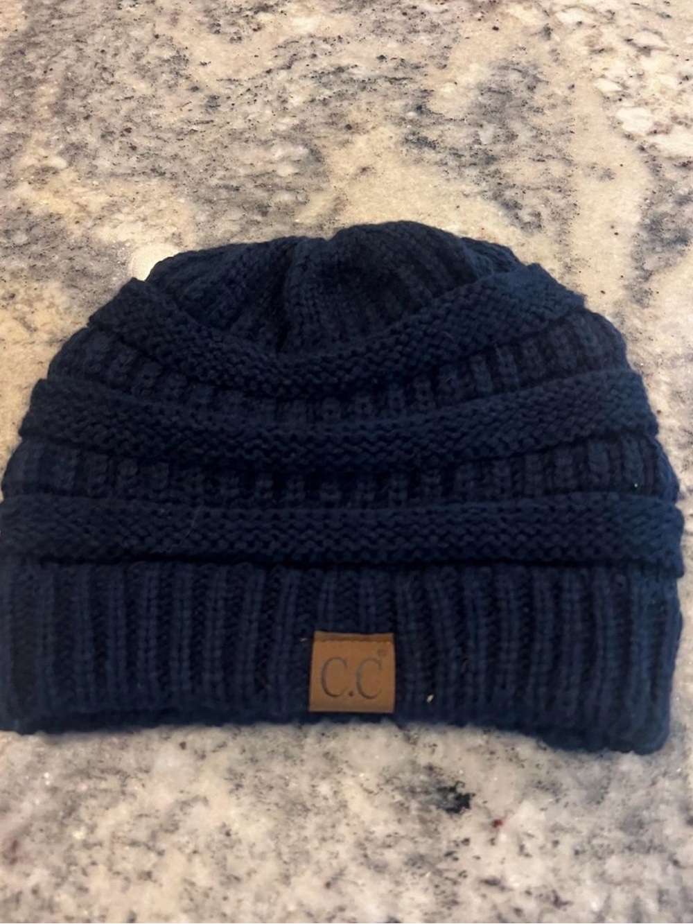 C.C Dark Navy Ribbed Beanie with Logo Patch